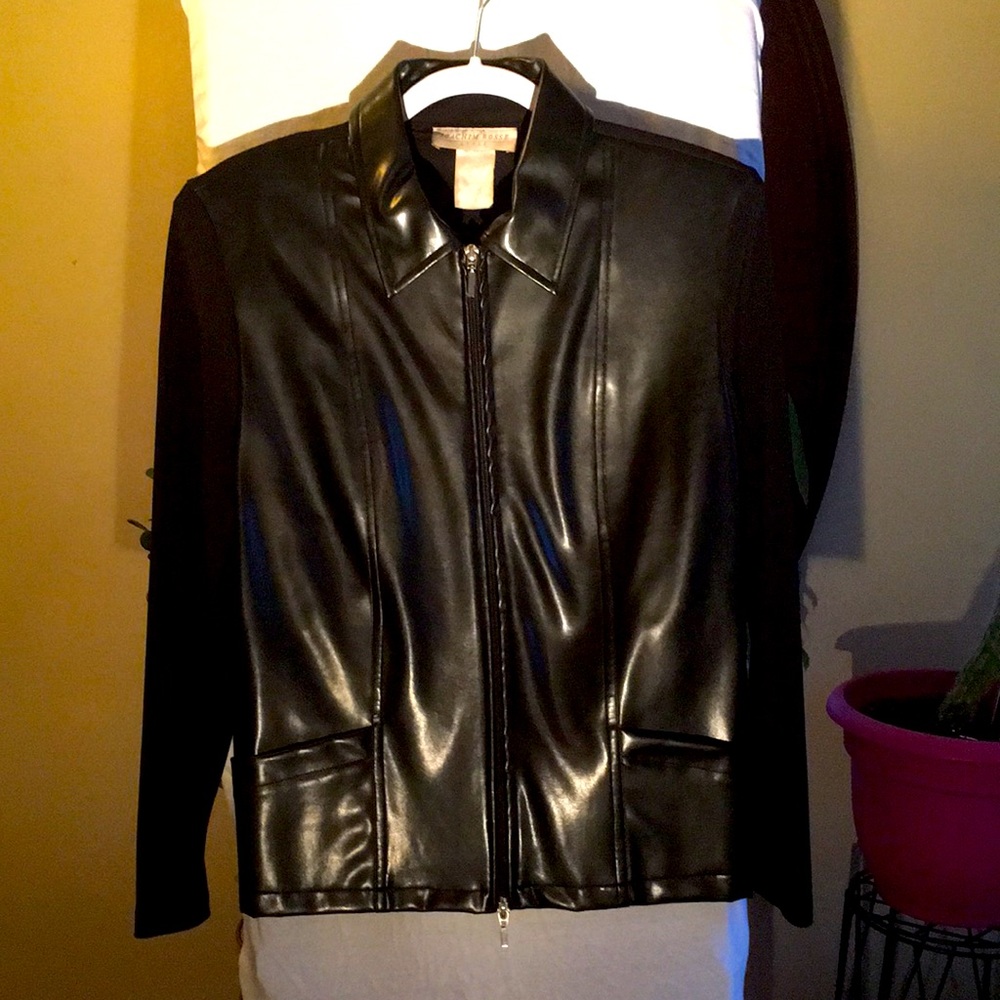 Vintage Black Vegan Leather and Knit Jacket